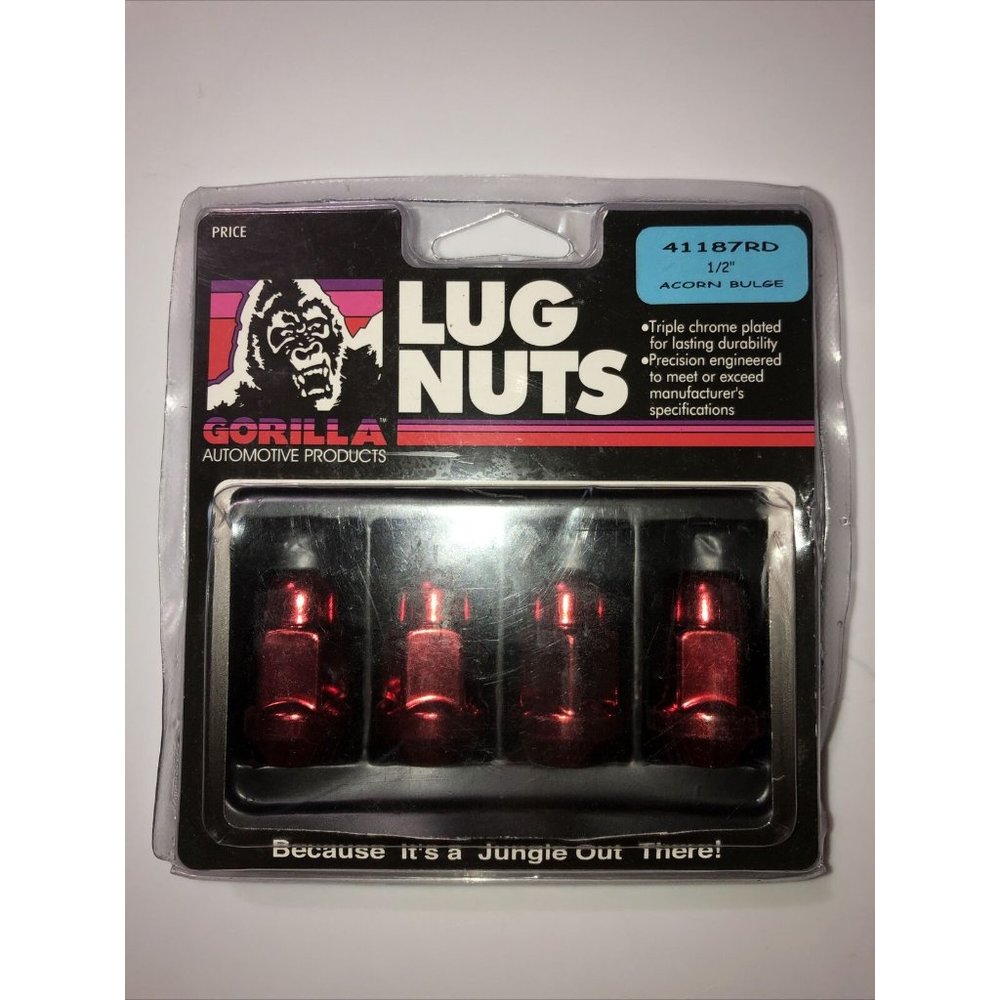 ⭐ Gorilla Automotive 41187RD Acorn Bulge Red Lug Nuts 1/2 Thread 4 Pack NEW